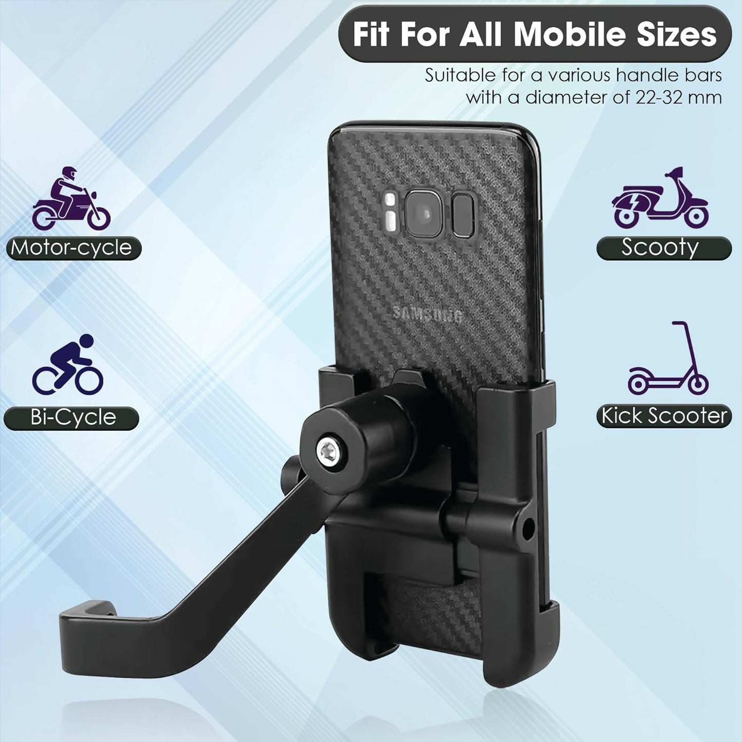 Heavy-Duty CNC Metal Phone Mount for Bike, Motorcycle & Scooty 360° Rotation (Black)