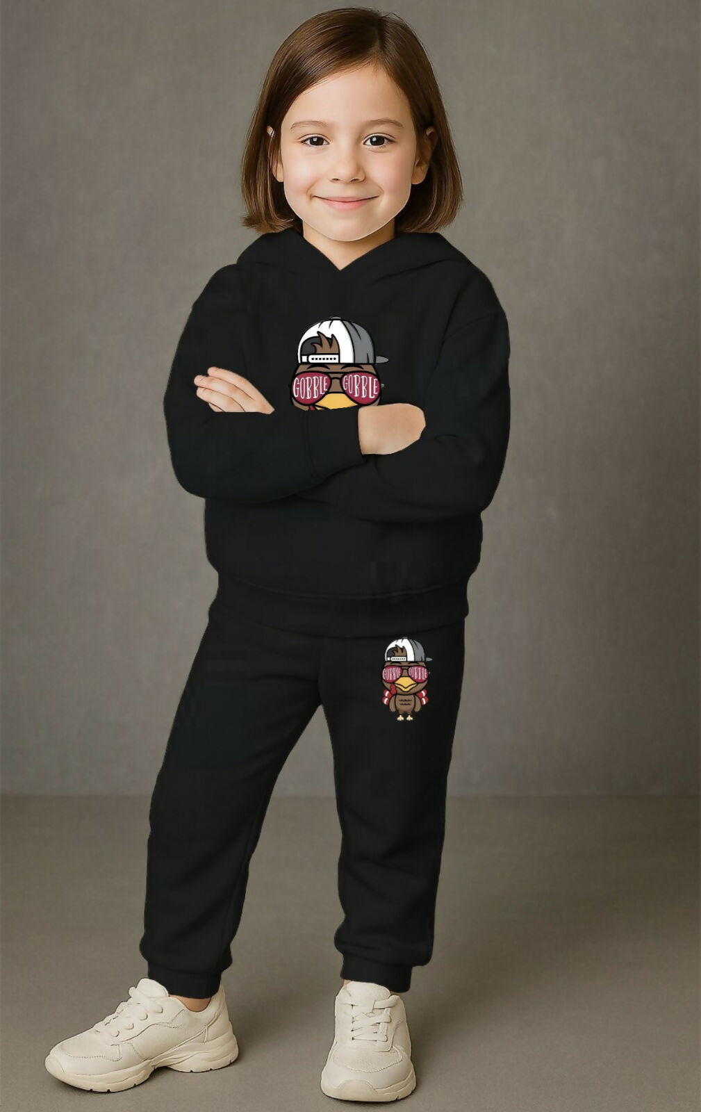 Girls' Black Cotton Blend Hoodie & Jogger Set – Cool Bird Graphic Tracksuit (Ages 0 Months to 7 Years) Luck Fashion