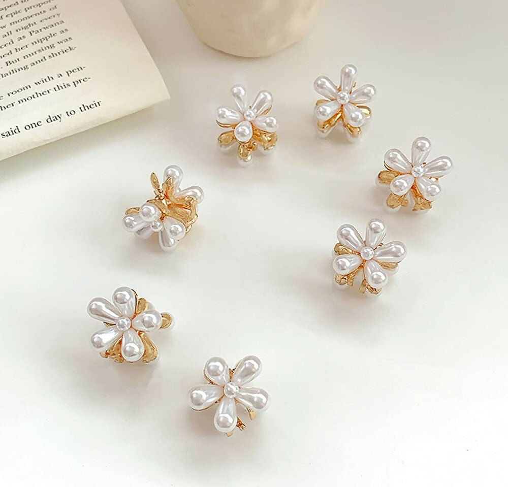 Mini Pearl Flower Hair Claw Clips Korean Style Cute Decorative Hair Accessories for Girls & Women (10 Pcs)