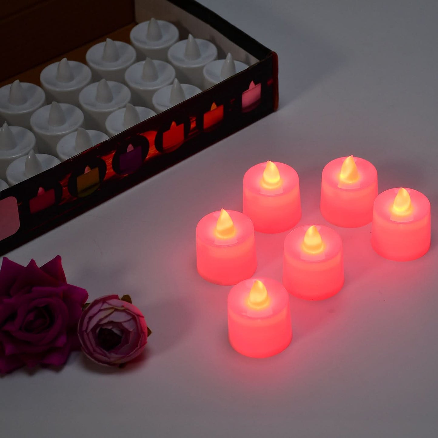 Decorative Flameless Candles Red LED Tealights (Pack of 24)