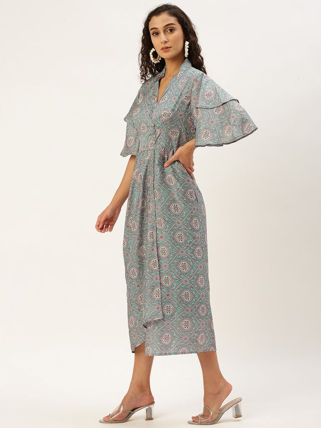 Bollywood Vogue Ready To Wear Multicolored Printed Modal Satin Pleated Dress