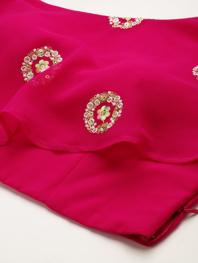 Bollywood Vogue Ready To Wear Dark Pink Georgette Embroidered Lehenga set