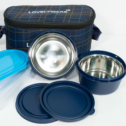 Maxx Lunch Container- 3 Insulated Container With Tray And Bag (400ml *2) - HalfPe