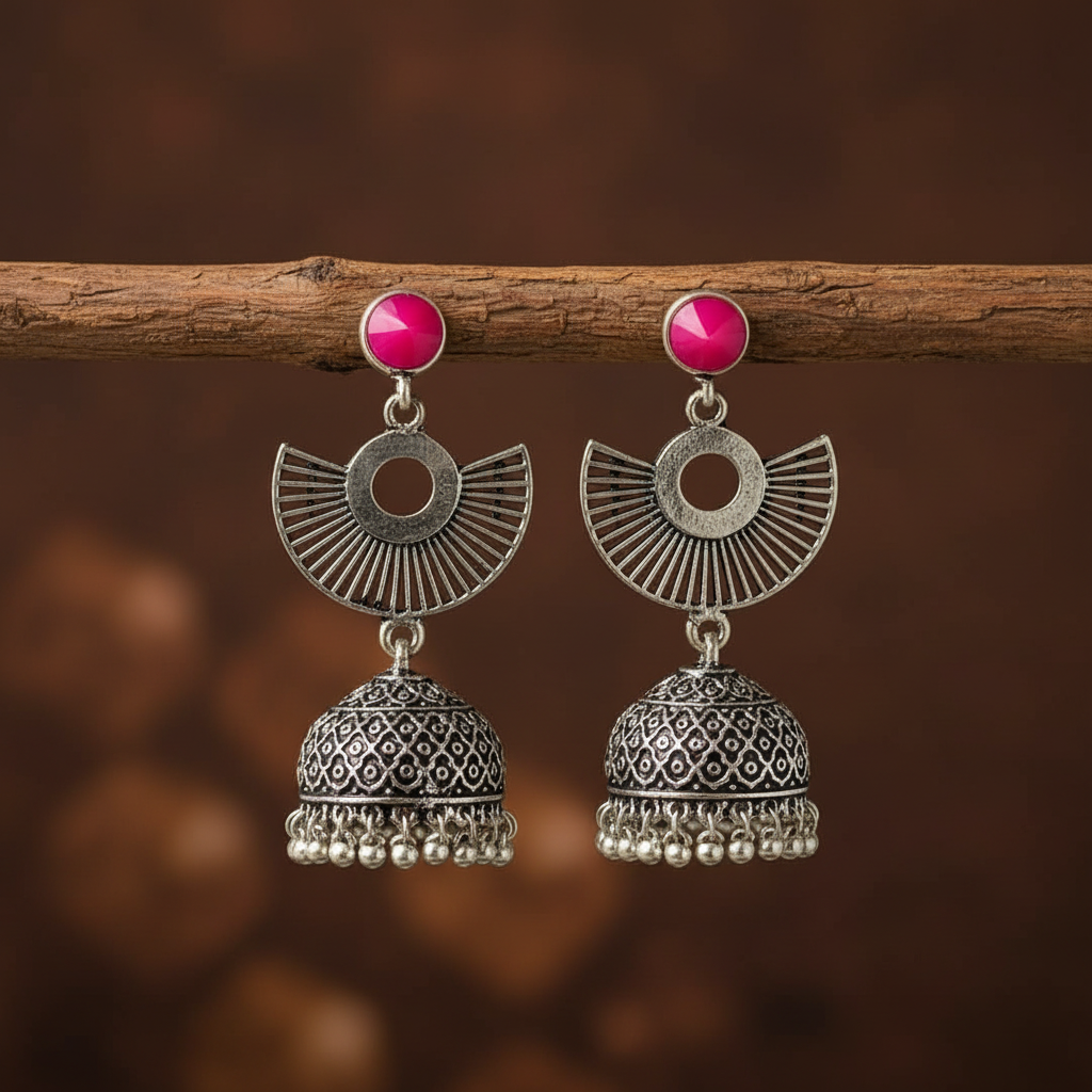 Jazz and Sizzle Moody Glamour Oxidised Silver Jhumka Earrings