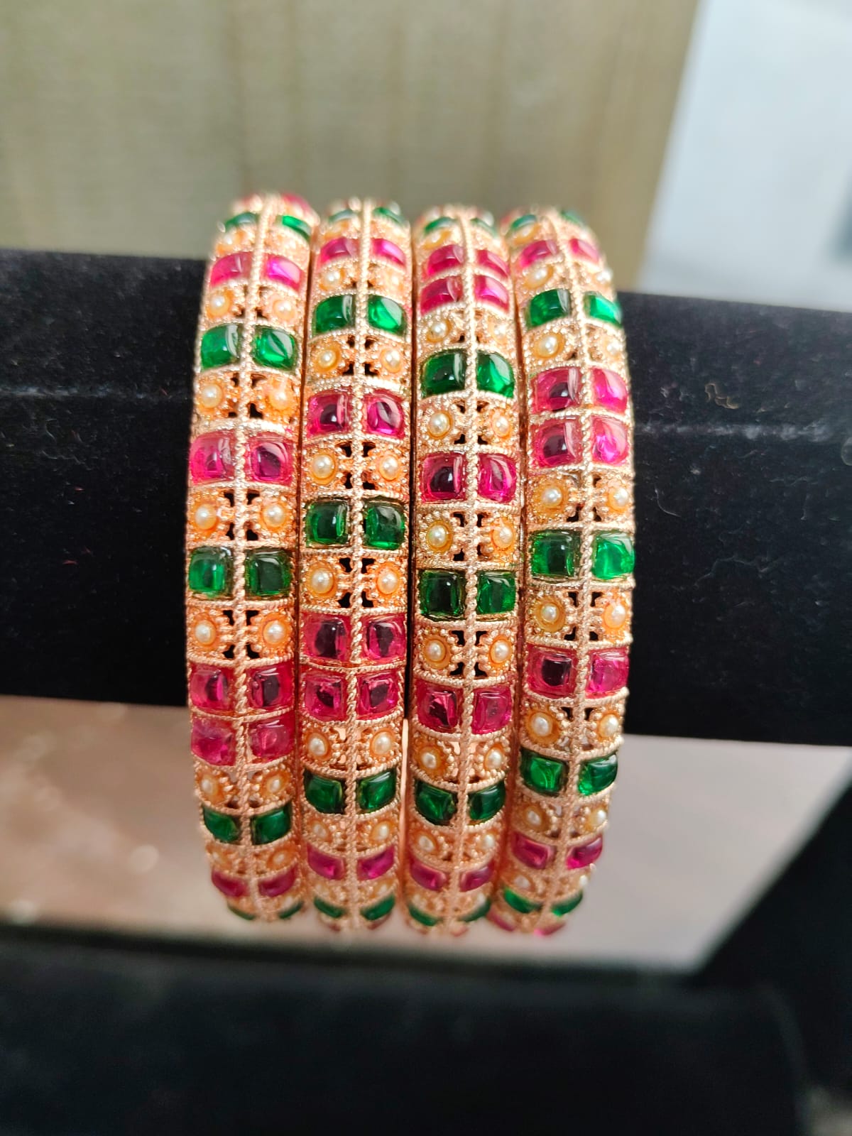 Jazz And Sizzle Set Of 4 Gold Plated Artificial Stone Studded Bangles