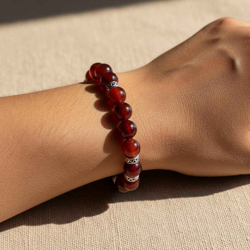 Aries Rashi Bracelet (Mesh Rashi-మేష రాశి) – Semi Precious Gemstone Beaded Bracelet for Energy, Strength & Positivity