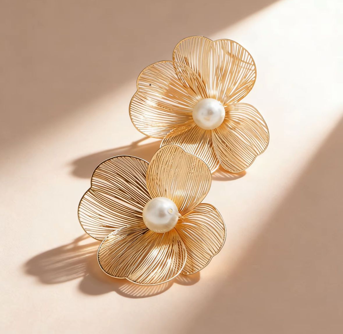 Elegant Floral Pearl Earrings for Women ‚Äì Gold Finish Stainless Steel Anti-Tarnish Statement Earrings