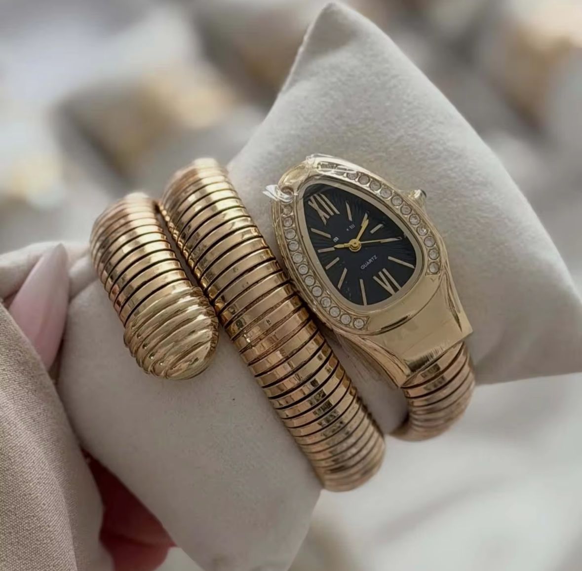 Gold Serpenti Coil Watch Bracelet for Women | Adjustable Wrap Around Bracelet Watch