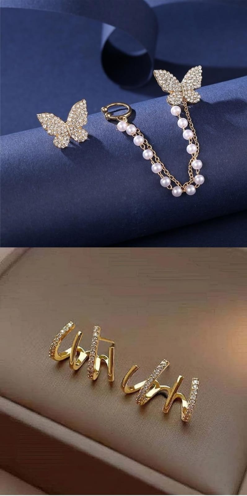 Jazz And Sizzle Set of 2 Gold-Plated Hoop &  Butterfly Chain Cuff Earrings