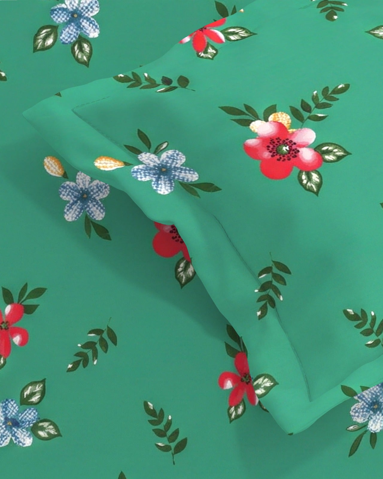 Quirky Home Coral Collection Double Bedsheet with 2 Pillow Cover - Green