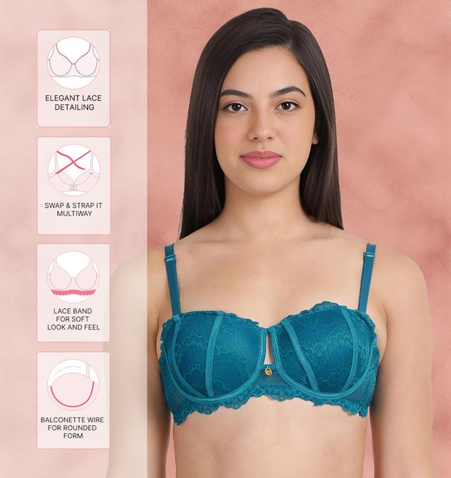 Susie Half Coverage PrincessBlue Lace Adjustable, MultiwayPadded Balconette Bra