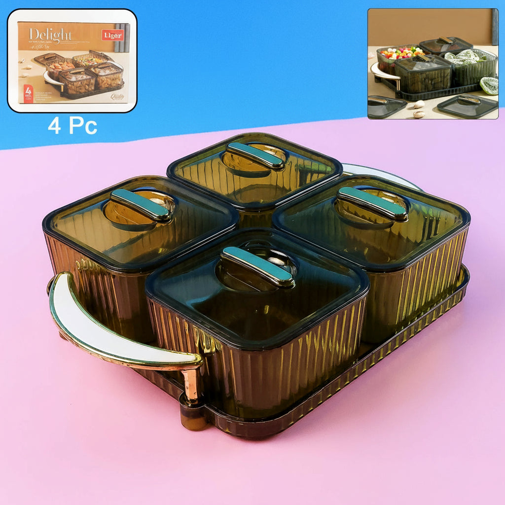 Luxury Delight 4-Piece Dryfruit Storage Box with Premium Golden Handle Tray (1 Set)
