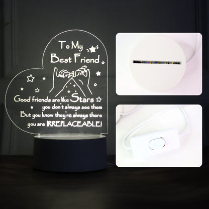 Heart Shape 3d Led Acrylic Night Lamp (1 Pc)