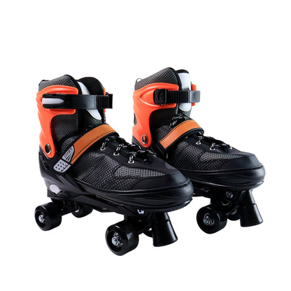 Adjustable Quad Roller Skates for Kids –with XL Size Outdoor Skating Shoes with PU Wheels, Toe Stop Brake & Safety Strap