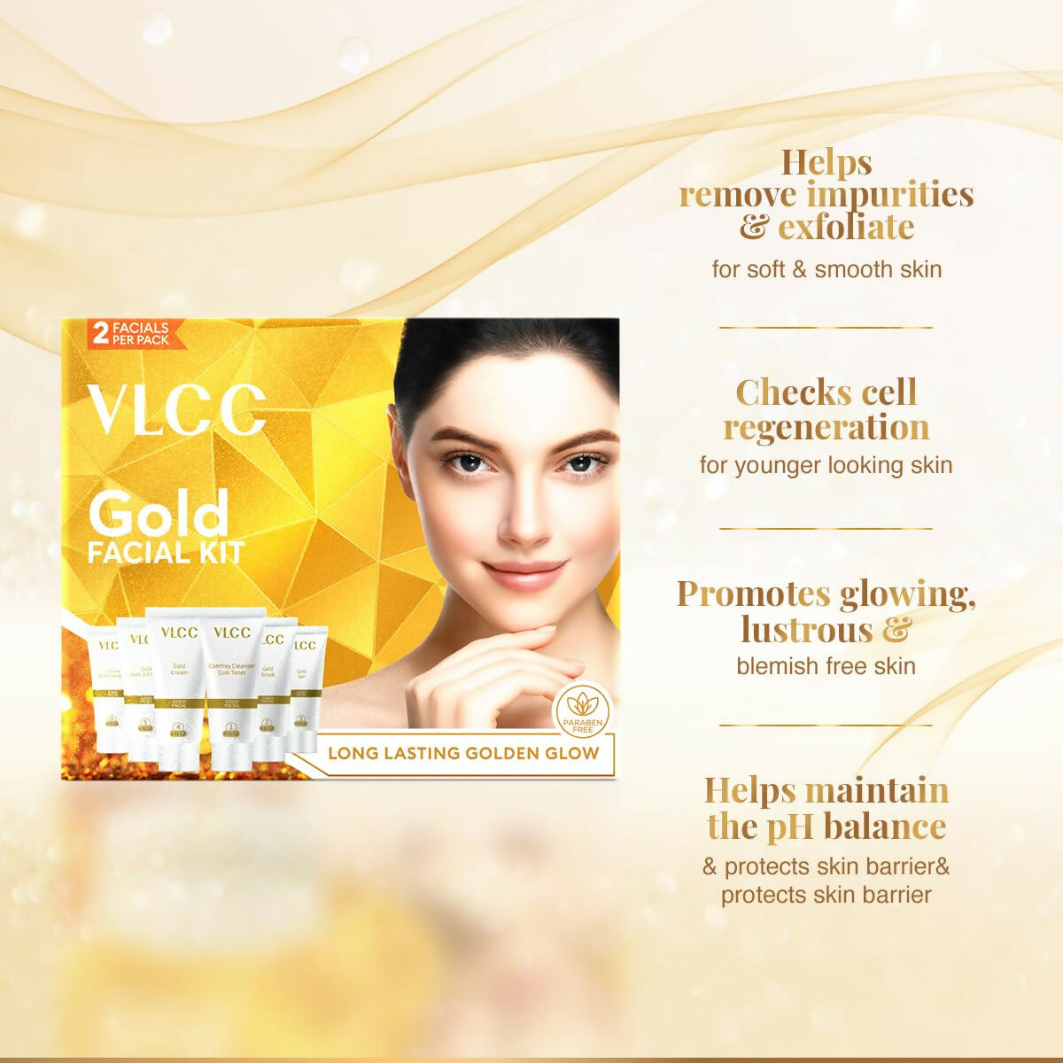 VLCC Gold Facial Kit. Bright & glowing skin - Parlour Glow (6 x 1.67 g)