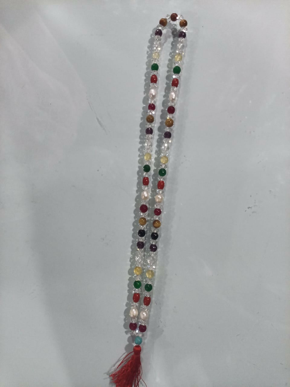 Navaratnam Spatikam Mala – Crystal Quartz Beads with Nine Gemstone Pendant for Astrology & Spiritual Balance