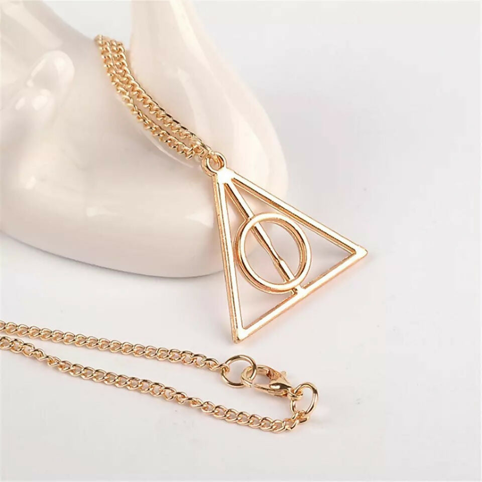 Elegant Gold Pendant Necklace Set – Triangle Symbol & Cute Character Charm (Set of 2)