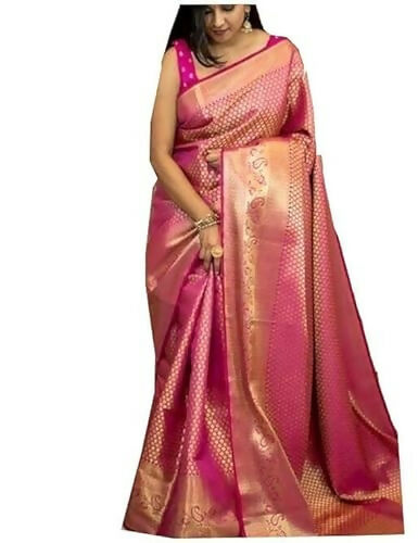 AXONIT Royal Banarasi Silk Saree with Intricate Golden Zari Weaving