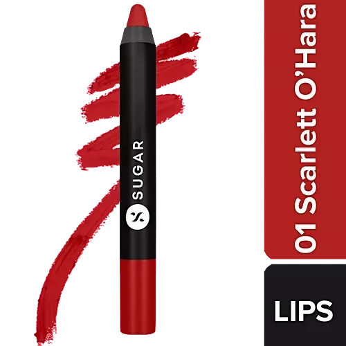 Sugar Cosmetics Matte As Hell Crayon Lipstick - Highly Pigmented & Long Lasting, Red, 2.8 g 01 Scarlett O'hara