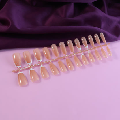 Elegant Nude Glossy Artificial Nail Tips Fake Nails (24 Pc Set)