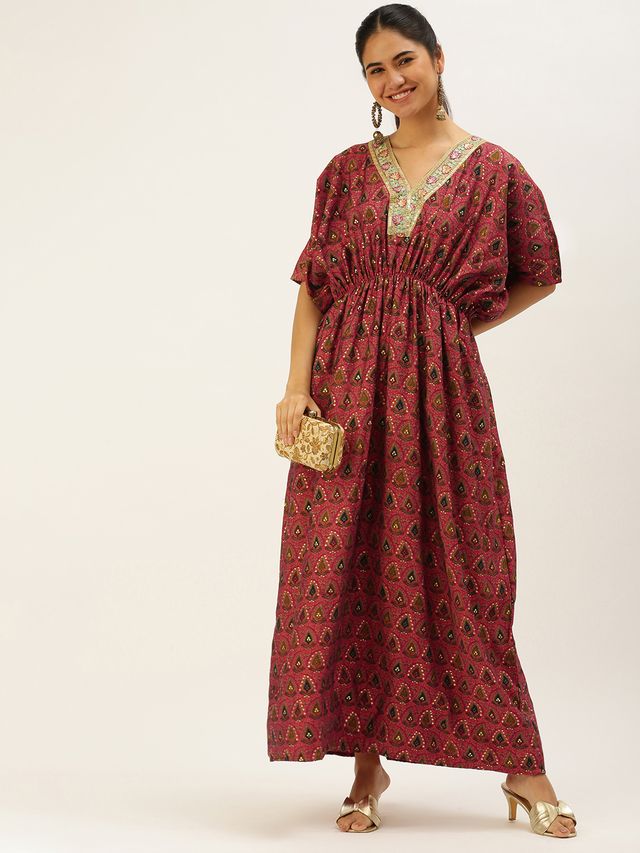 Bollywood Vogue Ready To Wear Pink Chanderi Art Silk Kaftan Gown