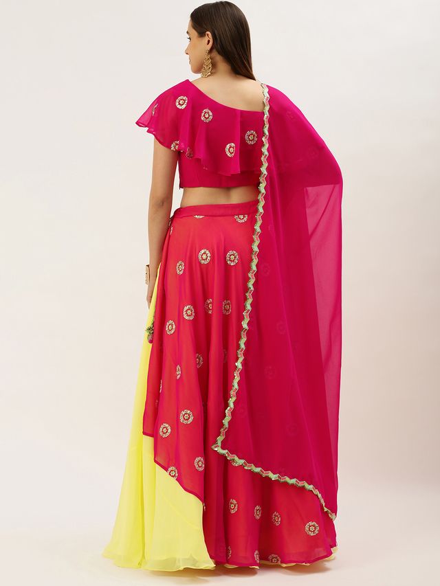 Bollywood Vogue Ready To Wear Dark Pink Georgette Embroidered Lehenga set
