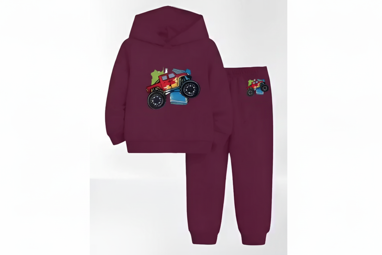 Little Racer Maroon Hooded Top & Bottom Kids Set Luck Fashion