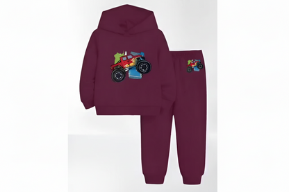 Little Racer Maroon Hooded Top & Bottom Kids Set Luck Fashion