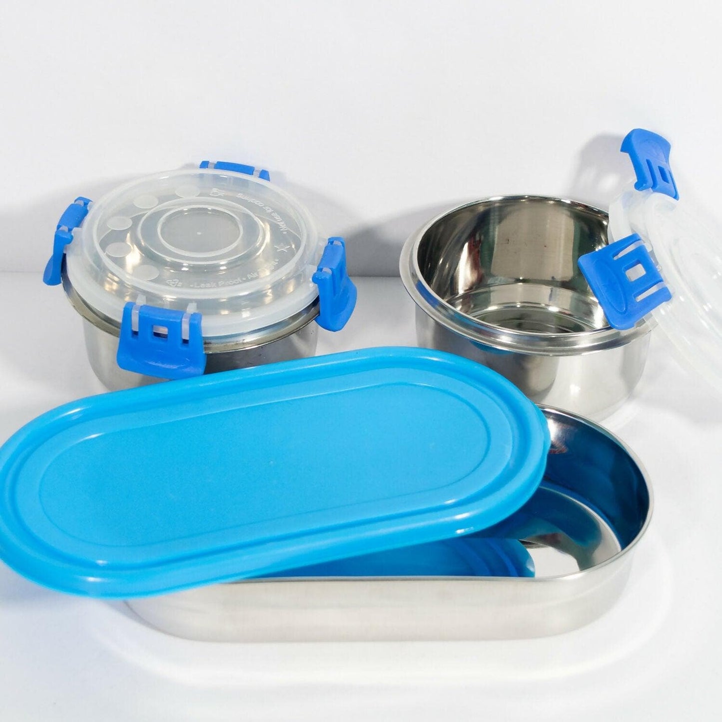 Fresh Lunch Container Smartlock Pack Of 3 With Oval Tray With Bag 500ml (400ml *2 ) - HalfPe