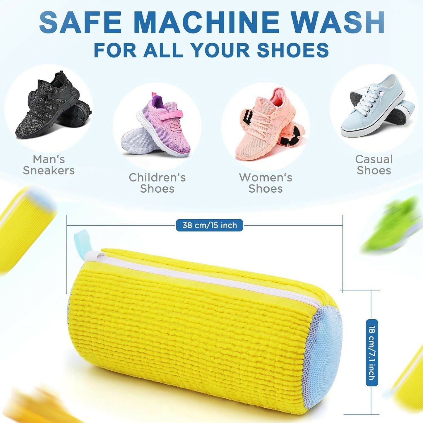 Reusable Shoe Washing Bag for Washing Machine & Dryer Invisible Zipper Side-Opening Laundry Bag for Sneakers & Shoes (Yellow, 1 Piece)