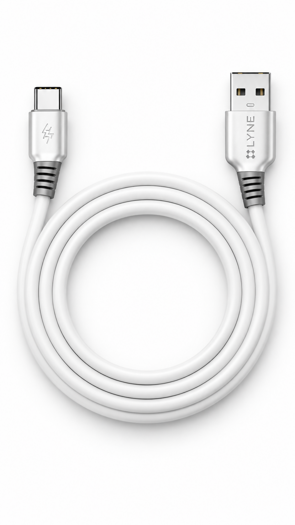 LYNE Flexy 67C Mega Series 65W USB-A to Type-C Quick Charging Data Cable – 1 Metre, White