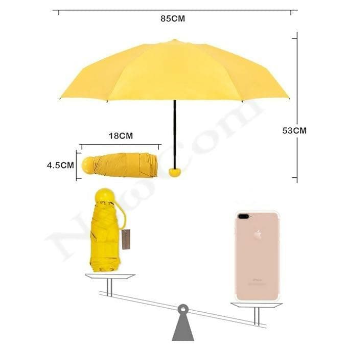 Ultra Lightweight Easy to Carry Coated 4-Fold Travel Mini Foldable Capsule Umbrella (Yellow) - HalfPe