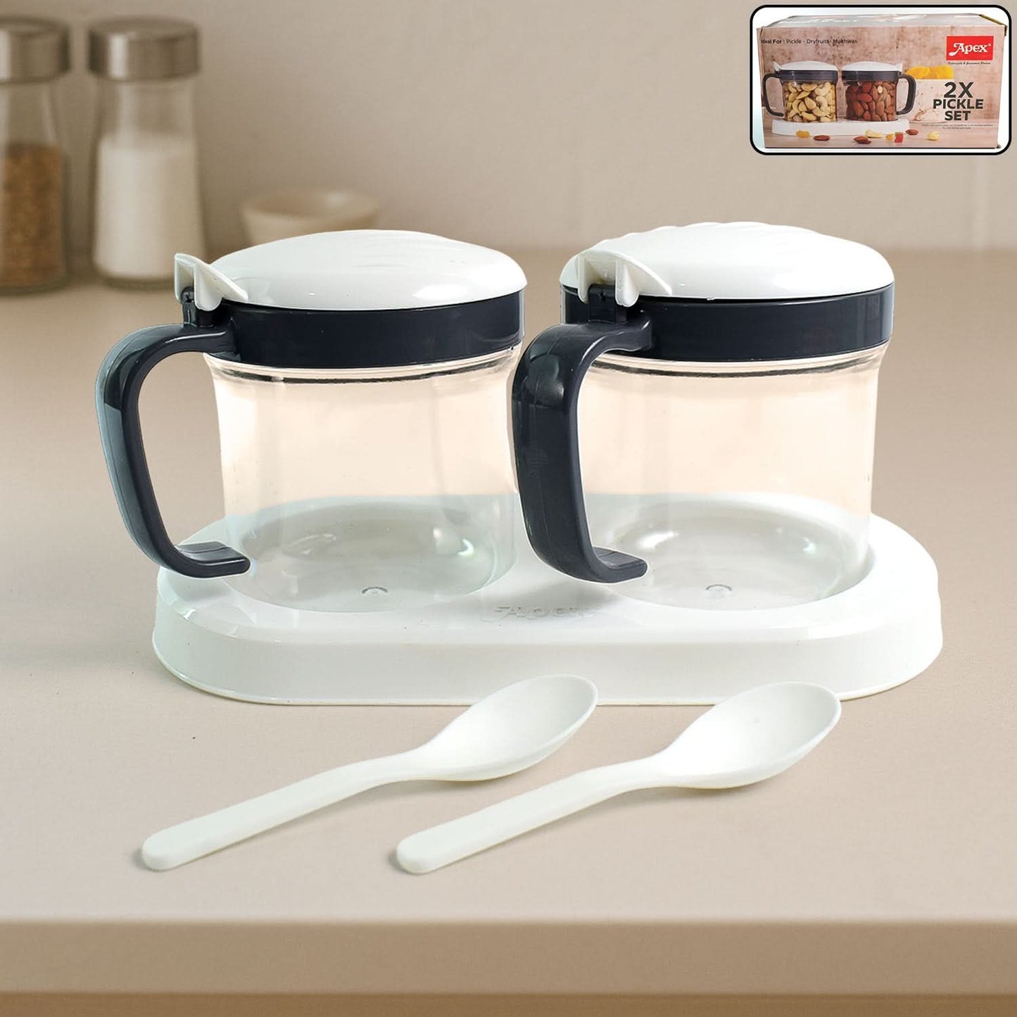 Apex Pickle Container Set – 2 Pc Durable & Airtight Storage Jars for Pickles & Spices