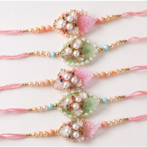 Pearl Flower Rakhi for Brother | Designer Floral Raksha Bandhan Rakhi Pack of 1 - Set of 2(Multicolor)