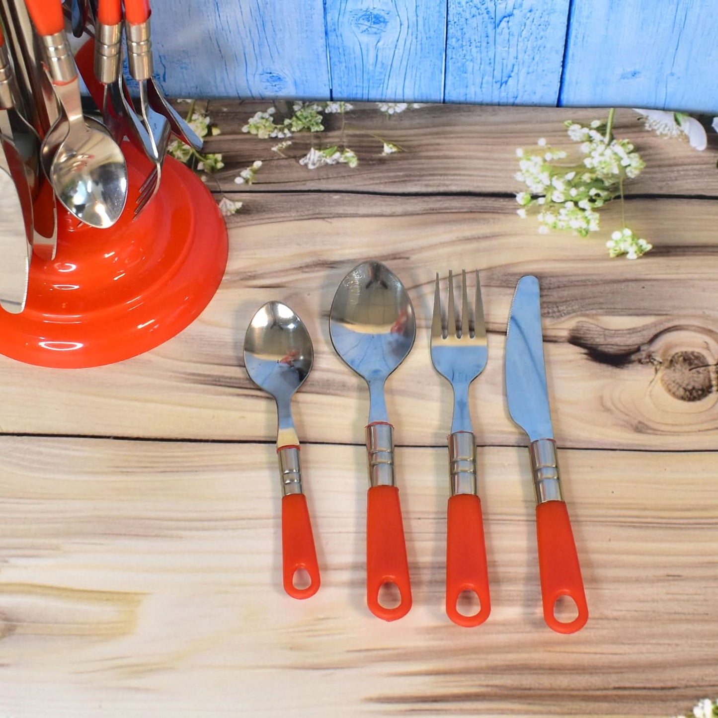 Luxury 26-Piece Stainless Steel Cutlery Set with Stand – Dining Table Essential