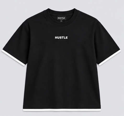 HUSTLE Essentials Men's Crew Neck Oversized T-Shirt – Black(Oversized fit)