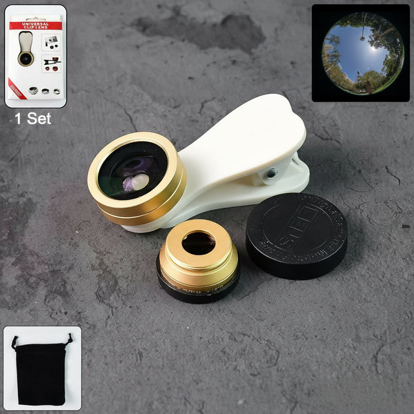 Universal Clip-On Mobile Camera Lens Kit – Wide Angle, Macro &amp; Fisheye Photography Set with Lens Covers &Carry Pouch for Smartphones and Tablets (1 Set)