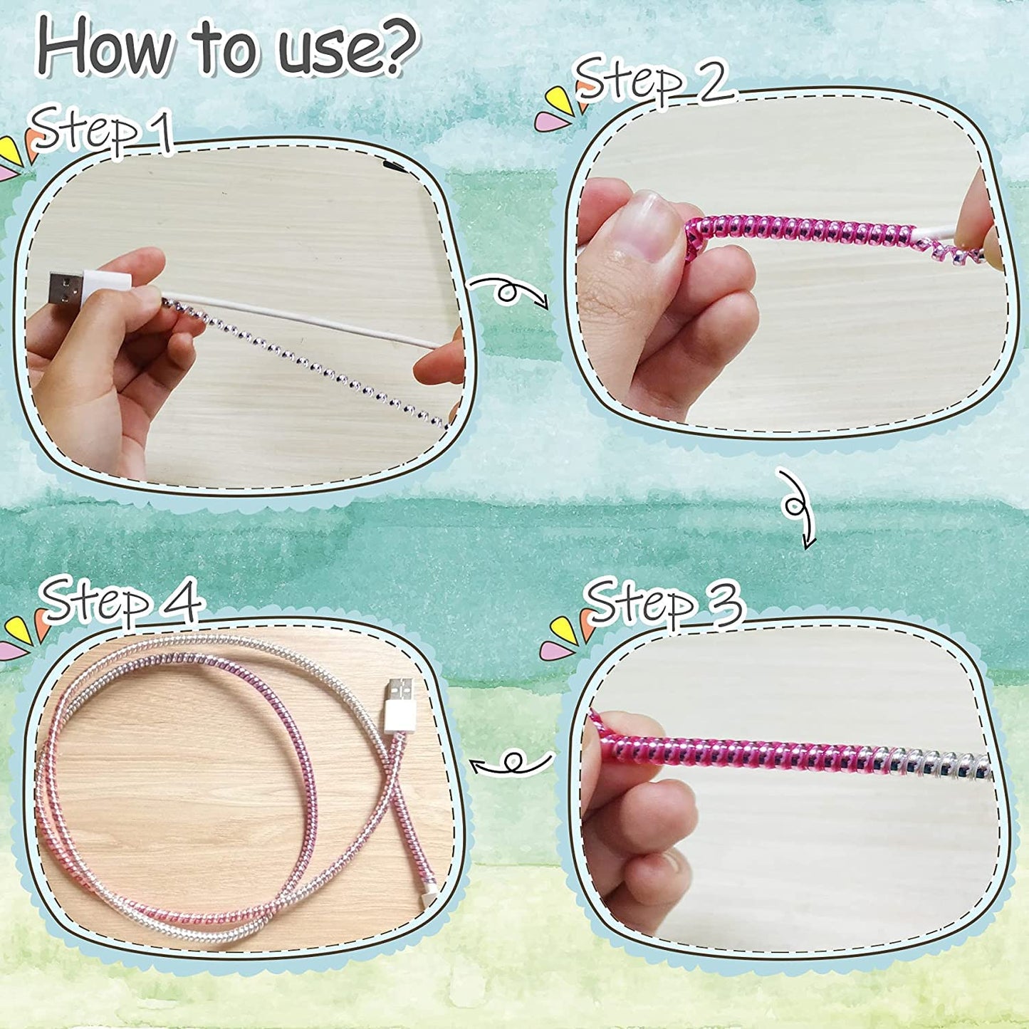 Metallic Finish Cable Spiral Protector – Wire Saver & Pet Cord Guard (1pc)