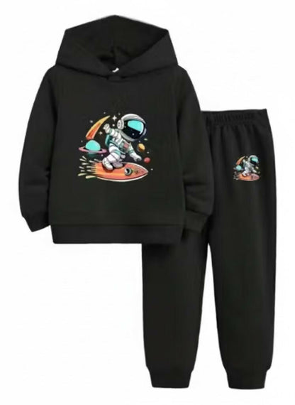 Unisex Kids Hooded Sweatshirt & Jogger Set – Astronaut Skate Space Theme (Black) Luck Fashion