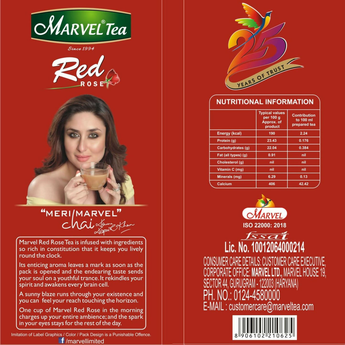 Marvel Red Rose Tea 250g with Kadak CTC, Handpicked Strong Chai From Assam & Darjeeling, Refreshing Aroma & Rich Taste
