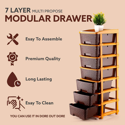 7-Layer Multipurpose Plastic Storage Drawer Organizer with Woven-Texture Design Modular and Stackable Storage Cabinet for Home