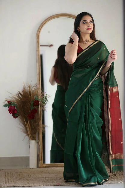 AXONIT Lightweight Cotton Saree with Zari Butti – Ideal for Daily & Festive Wear