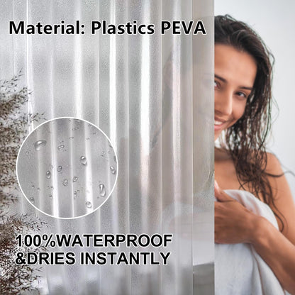 Waterproof Anti-Mildew Frosted Shower Curtain with Privacy Finish & Hanging Rings (Standard Fit / 51×79 Inch)