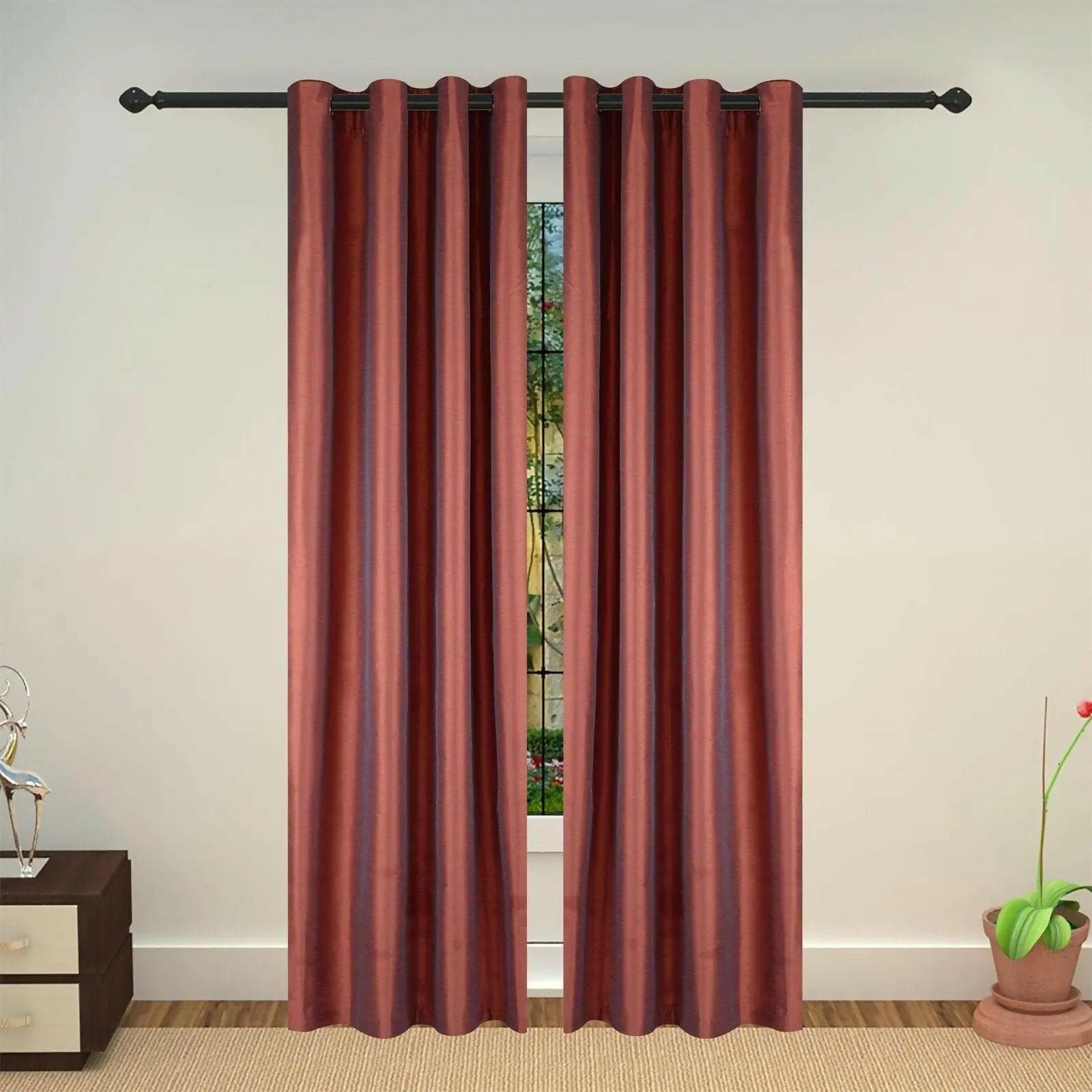 Lushomes Polyester Maroon Art Silk Long Door Curtain with Polyester Lining ( 54 x 108 Inch, Multi-colour) - HalfPe