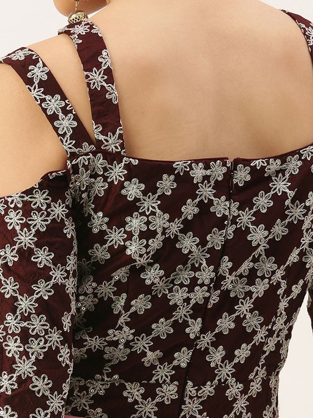 Bollywood Vogue Ready To Wear Purple N Dark Wine Muslin Embroidered Gown