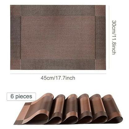 Eco Metrix Heat-Resistant PVC Placemats for Dining Table Anti-Skid, Washable Vinyl Table Mats Set for Kitchen & Home Décor (Brown)