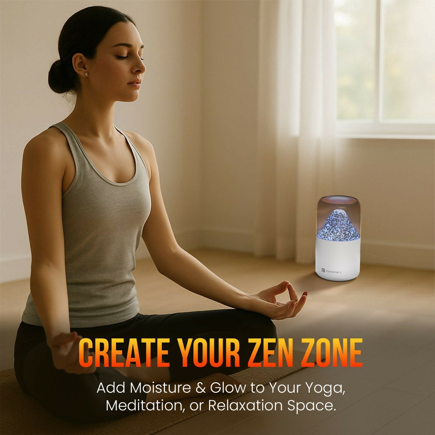 Portronics Magma 2-in-1 Volcano Water Mist Humidifier & Night Lamp, Type-C Powered, Dual Mist & Light Modes, Skin Hydration & Easy Breathing