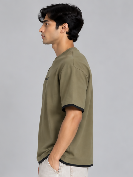 HUSTLE Men's Crew Neck Oversized Tees - Dusty Olive