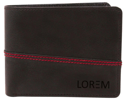 Lorem Brown Out Color Stitching Bi-Fold Faux Leather 4 ATM Slots Wallet For Men - HalfPe