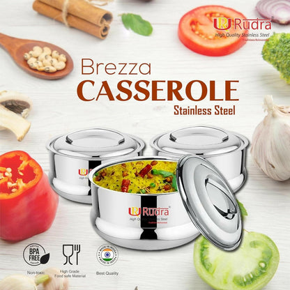 RUDRA Brezza Double Walled Stainless Steel Casserole(1 L) - HalfPe